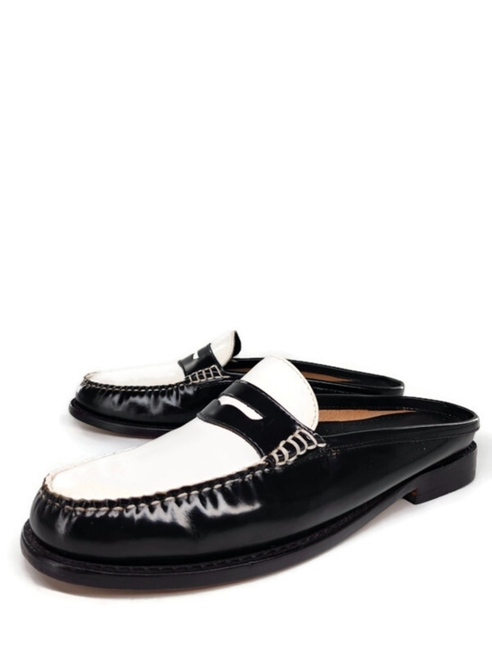 G.H. Bass & Co. Shoes - G.H. Bass Weejuns Wynn Black & White Leather Handsewn Slip-On Penny Loafer Mules
